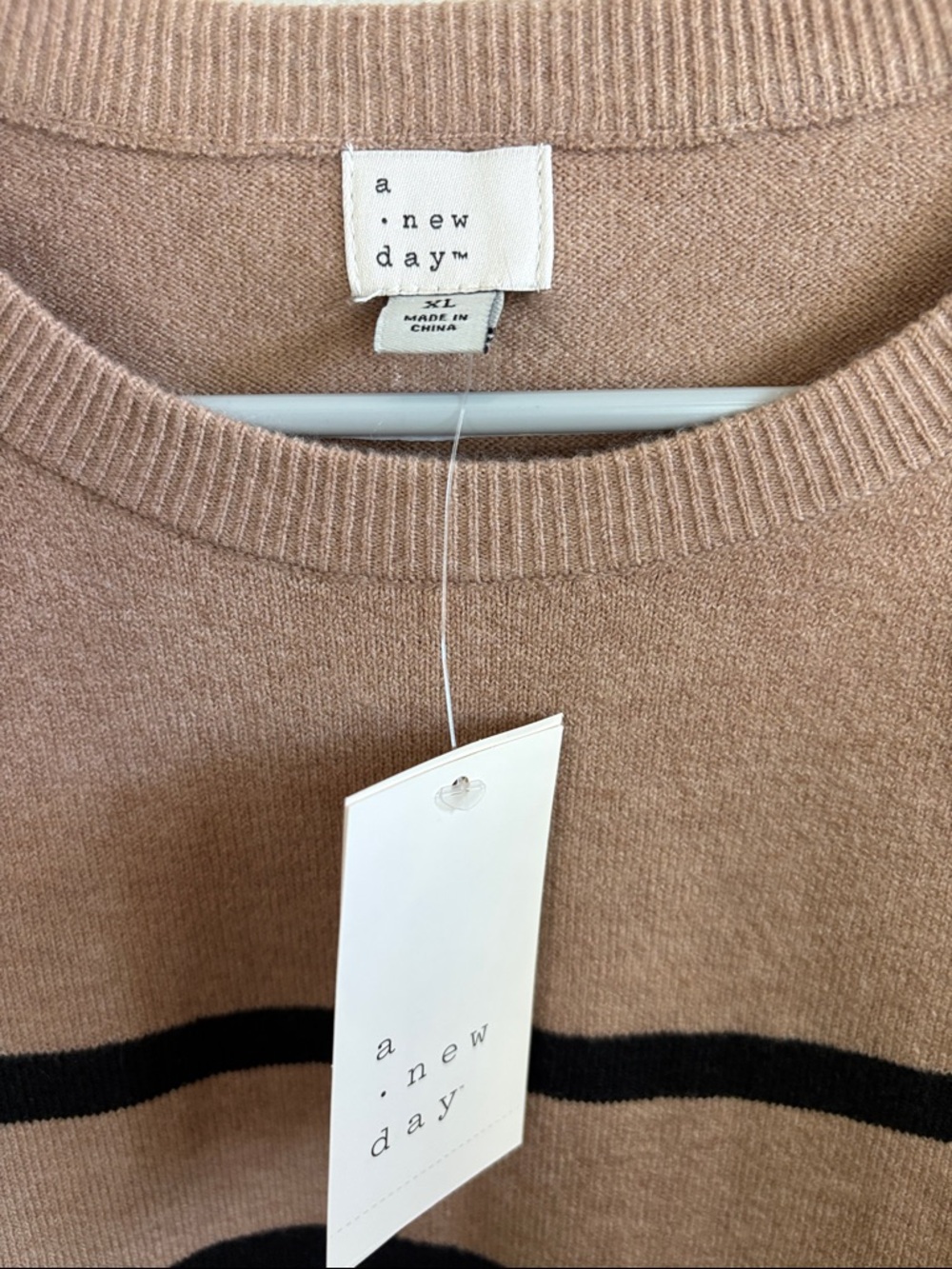 a new day Taupe Striped Crewneck Sweater with Black stripes - Picture 2 of 3